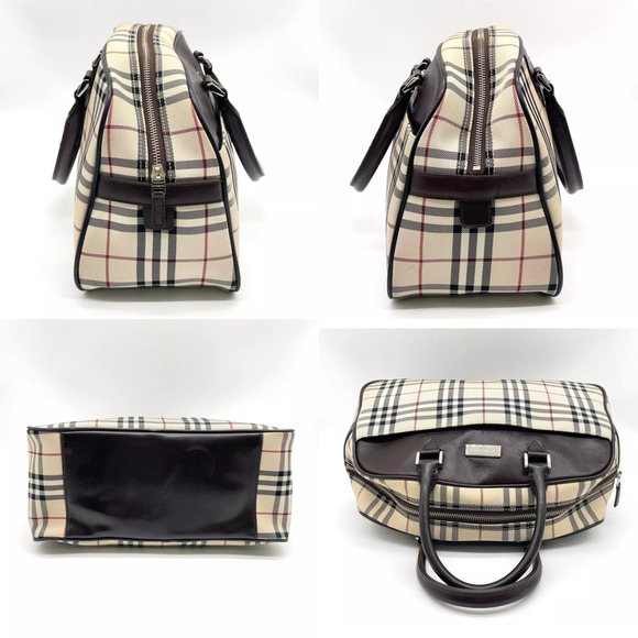 Authentic BURBERRY Nova Check Canvas x Leather Beige Boston Bag with FREE Wallet - Picture 7 of 11